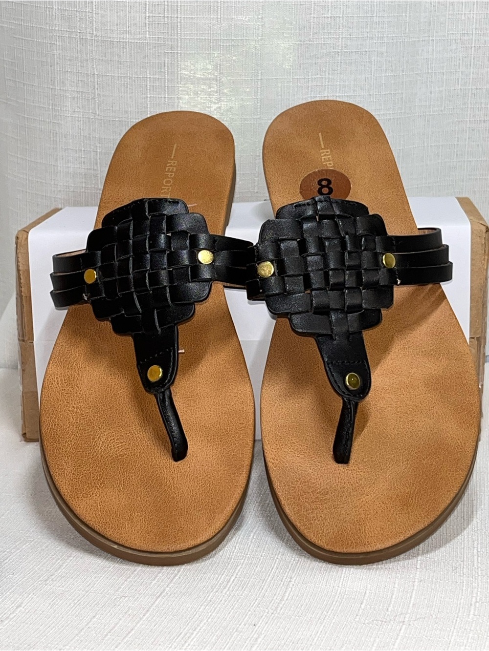 Report Frankie Woven Thong Sandals Womens 8 Black Braided Flat Slide Boho